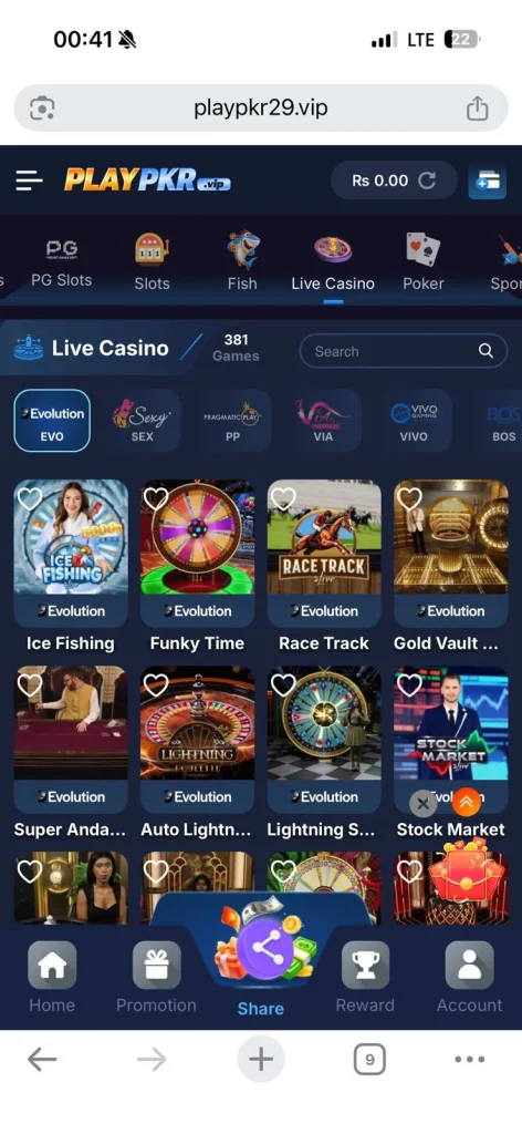 PLAYPKR evo live