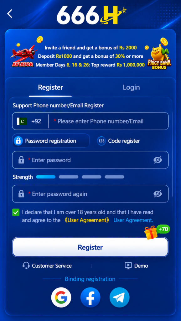 666H registration screen for creating a new account